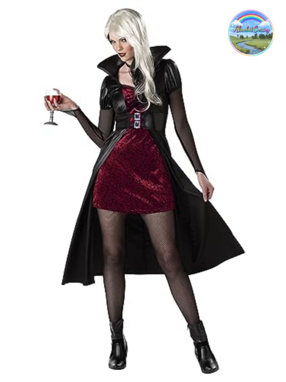 Women's Vampire Costume Dress Attached Collar & Belt Halloween